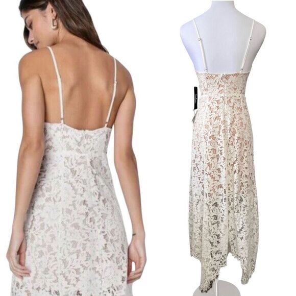 Lulu's One Wish Handkerchief Dress White Lace Midi XS Cruise Wedding Event - Picture 3 of 14